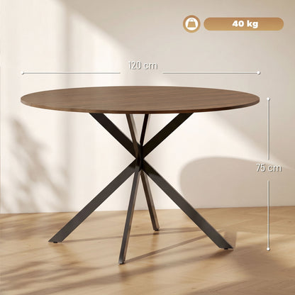 HOMCOM Dining Table for 4, 120 cm Industrial Kitchen Table with Wood Effect Tabletop and Steel Legs, Brown