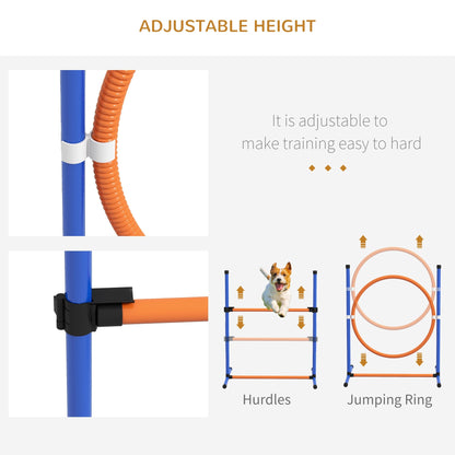 PawHut Five-Piece Dog Agility Equipment Set with Weave Poles, Jump Ring, Hurdle, Pause Box, Training Shorts, Bag, Orange