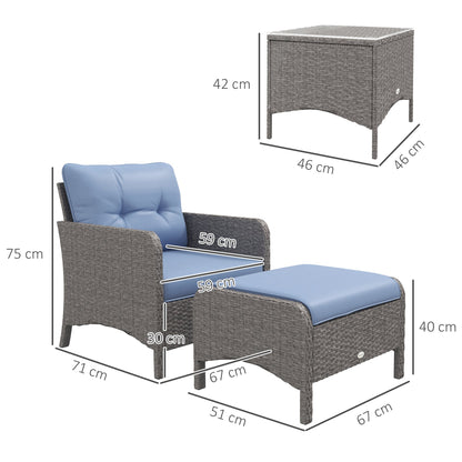 مجموعة أثاث حديقة Outsunny مكونة من 5 قطع من PE Rattan، مجموعة أريكة خارجية من الخيزران مع كرسيين بذراعين ومقعدين ووسائد طاولة زجاجية علوية، أزرق