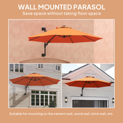 Outsunny 3(m) Parasol ścienny z uchwytem - pomarańczowy