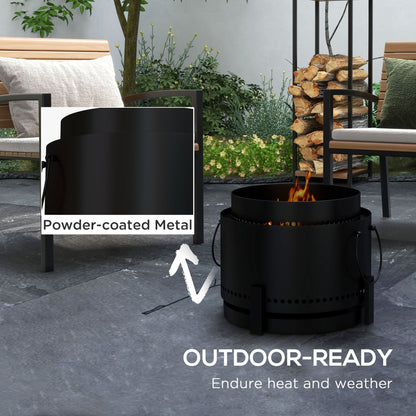 Outsunny Smokeless Fire Pit, 37cm Portable Wood Burning Firepit with Poker for Garden Camping Bonfire Party, Metal, Black