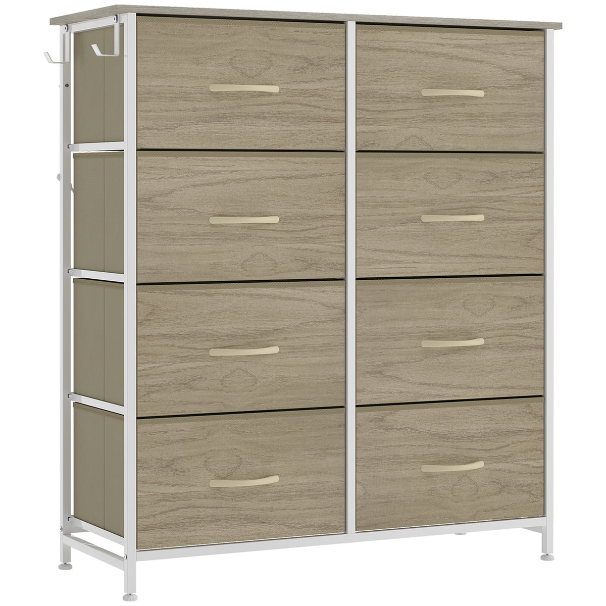 HOMCOM Chest of Drawers, Dresser for Bedroom with 8 Fabric Drawers, Tall Storage Unit w/ Side Storage Bag, Natural Wood Finish