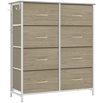 HOMCOM Chest of Drawers, Dresser for Bedroom with 8 Fabric Drawers, Tall Storage Unit w/ Side Storage Bag, Natural Wood Finish