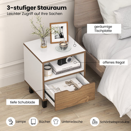 Mid Century Modern Bedside Table Nightstand with Drawer-White