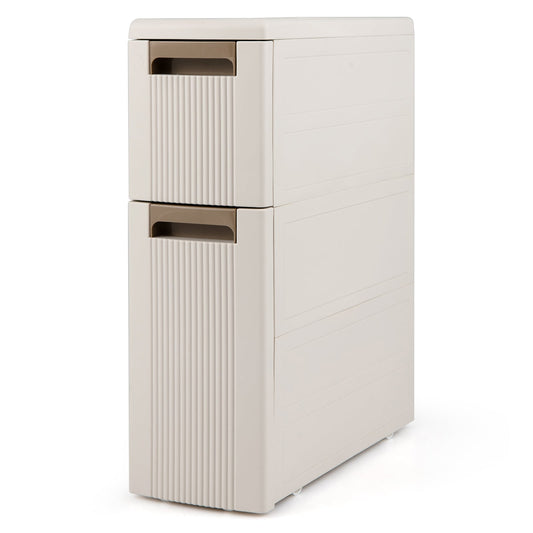 Narrow Storage Cabinet with 2 Drawers and Wheels