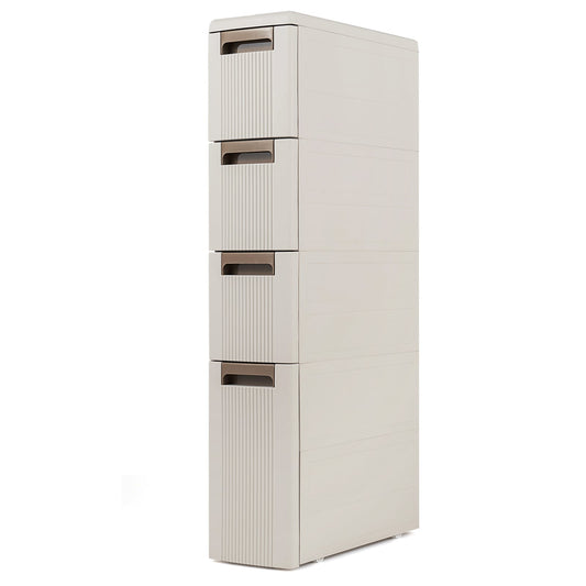 Narrow Storage Cabinet with 4 Drawers and Wheels