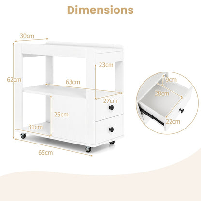 Modern 2-Drawer Sofa Side Table with Open Shelves-White
