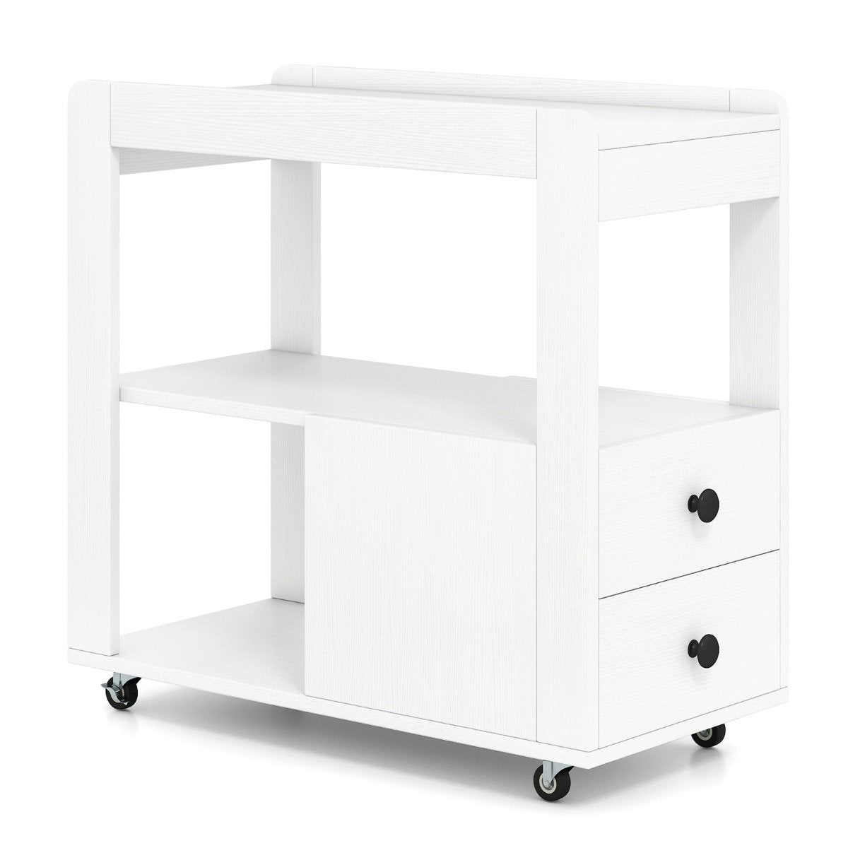 Modern 2-Drawer Sofa Side Table with Open Shelves-White