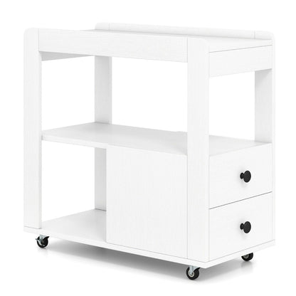 Modern 2-Drawer Sofa Side Table with Open Shelves-White