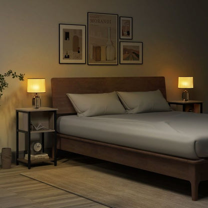 Narrow Sofa Side Table Set of 2 with Storage Shelf for Small Spaces-Grey