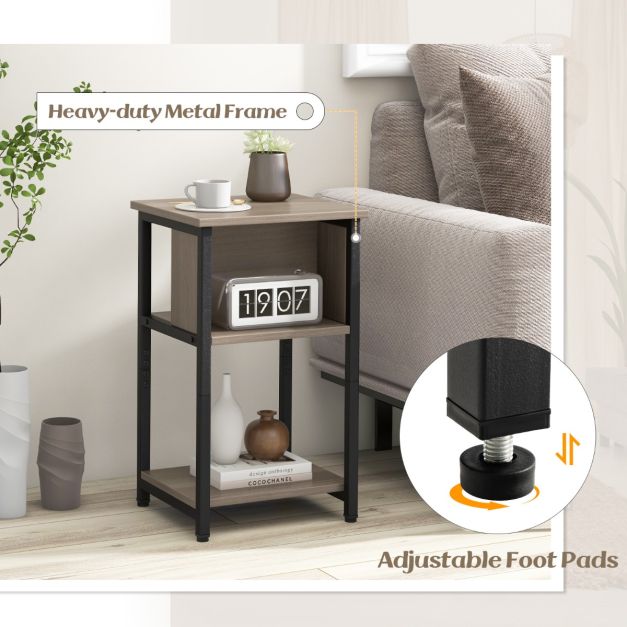 Narrow Sofa Side Table Set of 2 with Storage Shelf for Small Spaces-Grey