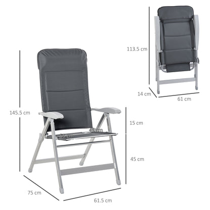 Outsunny Garden Chairs Set Of 2, Padded Folding Deck Chair Portable Garden Seats with Adjustable Back and Aluminium Frame, for Camping Pool Grey