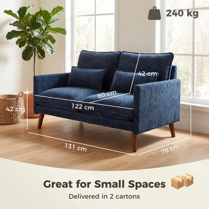 HOMCOM 2 Seater Sofa, Loveseat Sofa with Spring Cushions, Wide and Deep Seat, Wood Legs, Blue