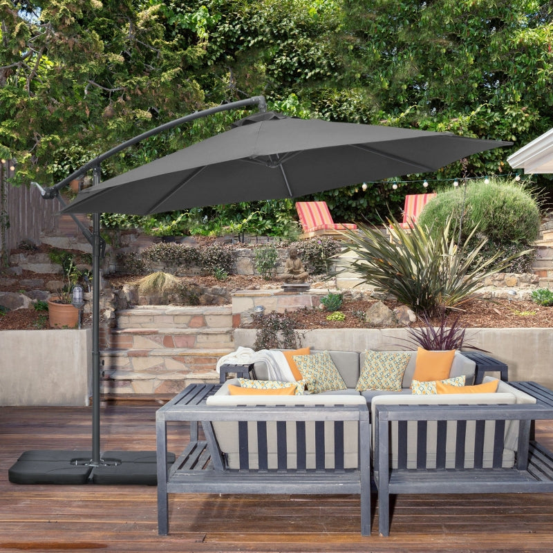 3m Overhanging Garden Parasol, With Cross Base - Grey