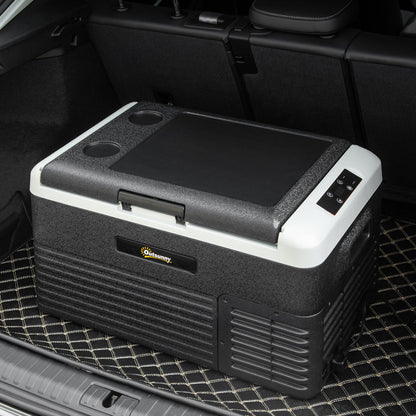 Outsunny 30L Car Refrigerator, Portable Compressor Car Fridge Freezer, Electric Cooler Box with 12/24V DC and 110-240V AC for Camping, Driving, Picnic, Down to -20_