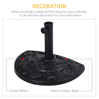 Outsunny 9kg Resin Parasol Base, Half Round Umbrella Stand with Floral Design for Garden, Outdoor, Suitable Umbrella Rod: â3.8cm, â4.8cm, Black