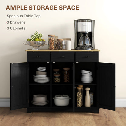 HOMCOM Sideboard with Rubberwood Top and Adjustable Shelves for Dining Room, Kitchen - Black Wood-Effect