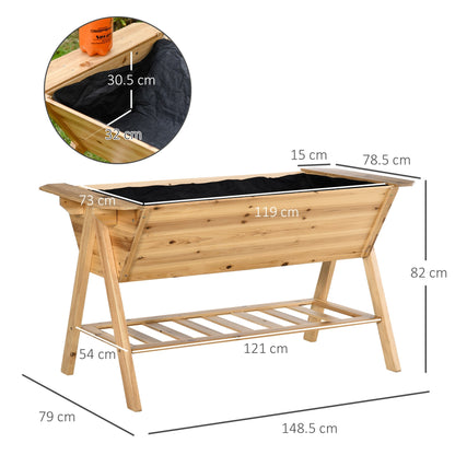 Outsunny Free Standing Wooden Planter Garden Raised Bed Planter Box Outdoor Patio with Storage Shelf Plates