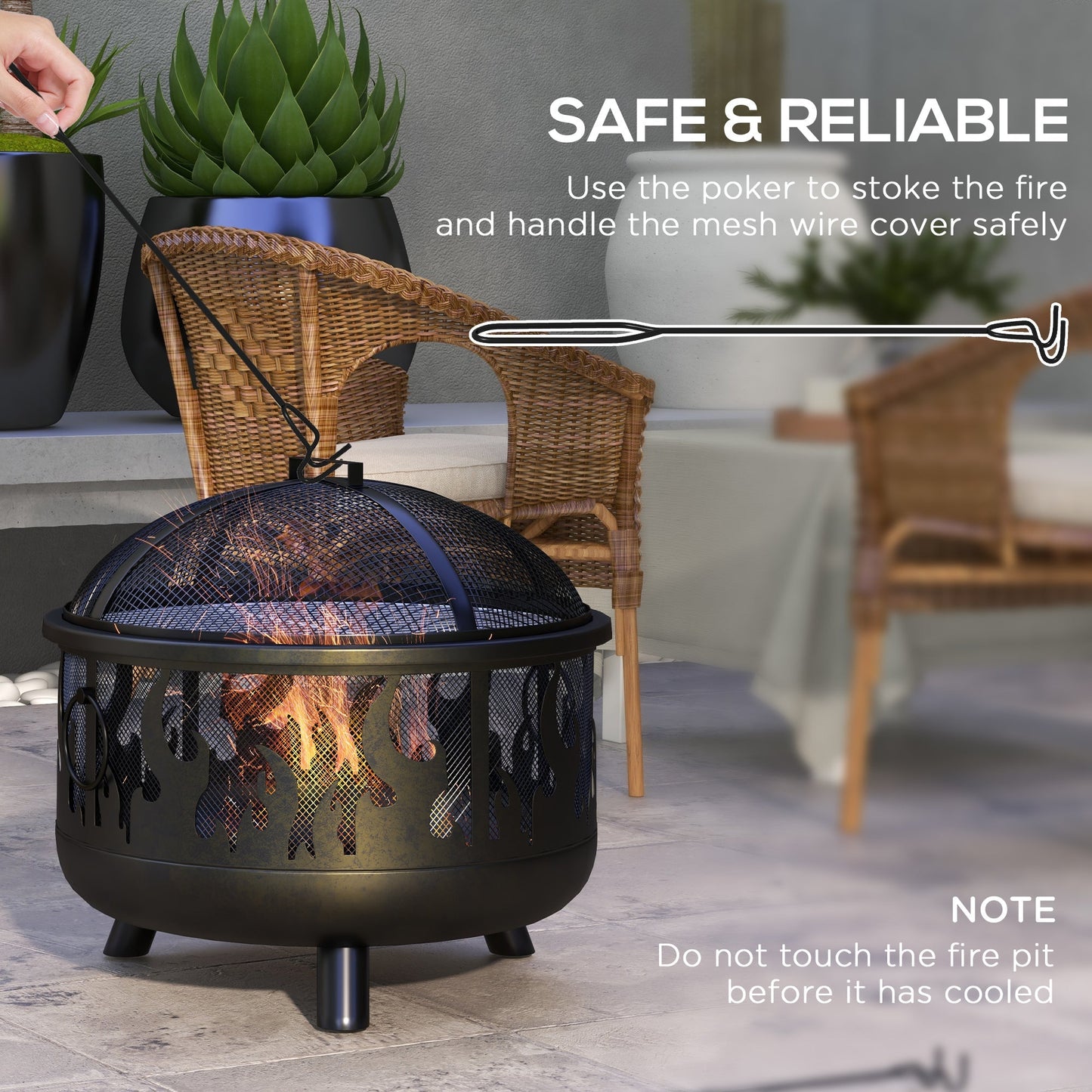 Metal Firepit Bowl Outdoor 2-In-1 Round With Lid, Grill For Garden, Camping, BBQ, Bonfire, Wood Burning Stove, 61.5 x 61.5 x 52cm, Black