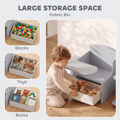 AIYAPLAY Kids Table and Chair Set, Children Desk and Chair with Storage Bins for Playing, Reading, Painting, for Ages 3-5, Grey