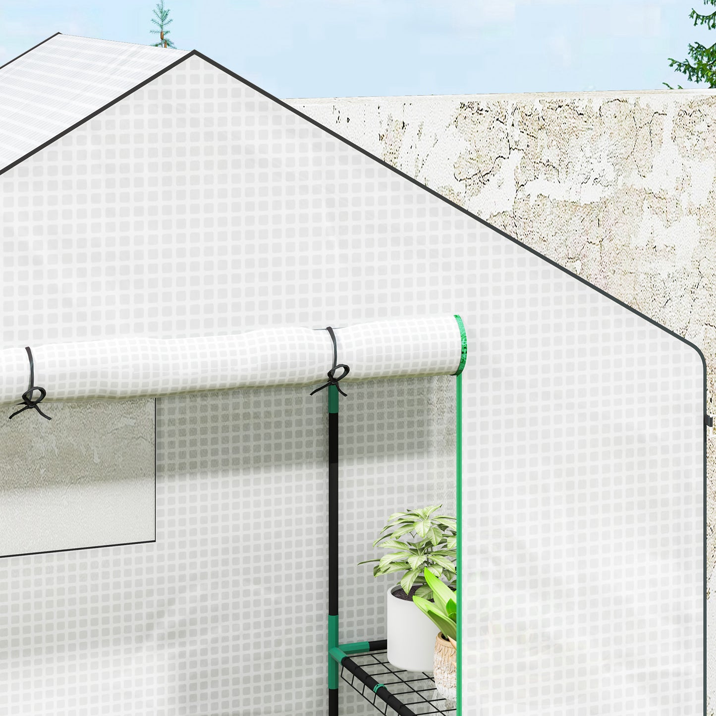 Outsunny 143 x 74cm Walk-In Greenhouse z półkami - biały