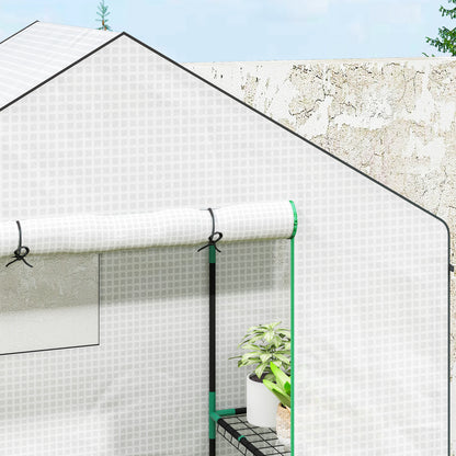 Outsunny 143 x 74cm Walk-In Greenhouse z półkami - biały