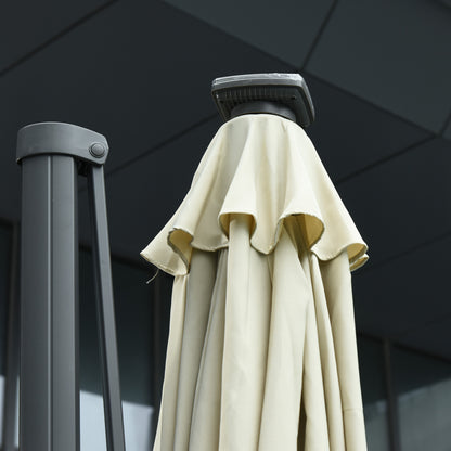 Outsunny 3(m) LED Cantilever Parasol ogrodowy z podstawą i lampami solarnymi beżowy
