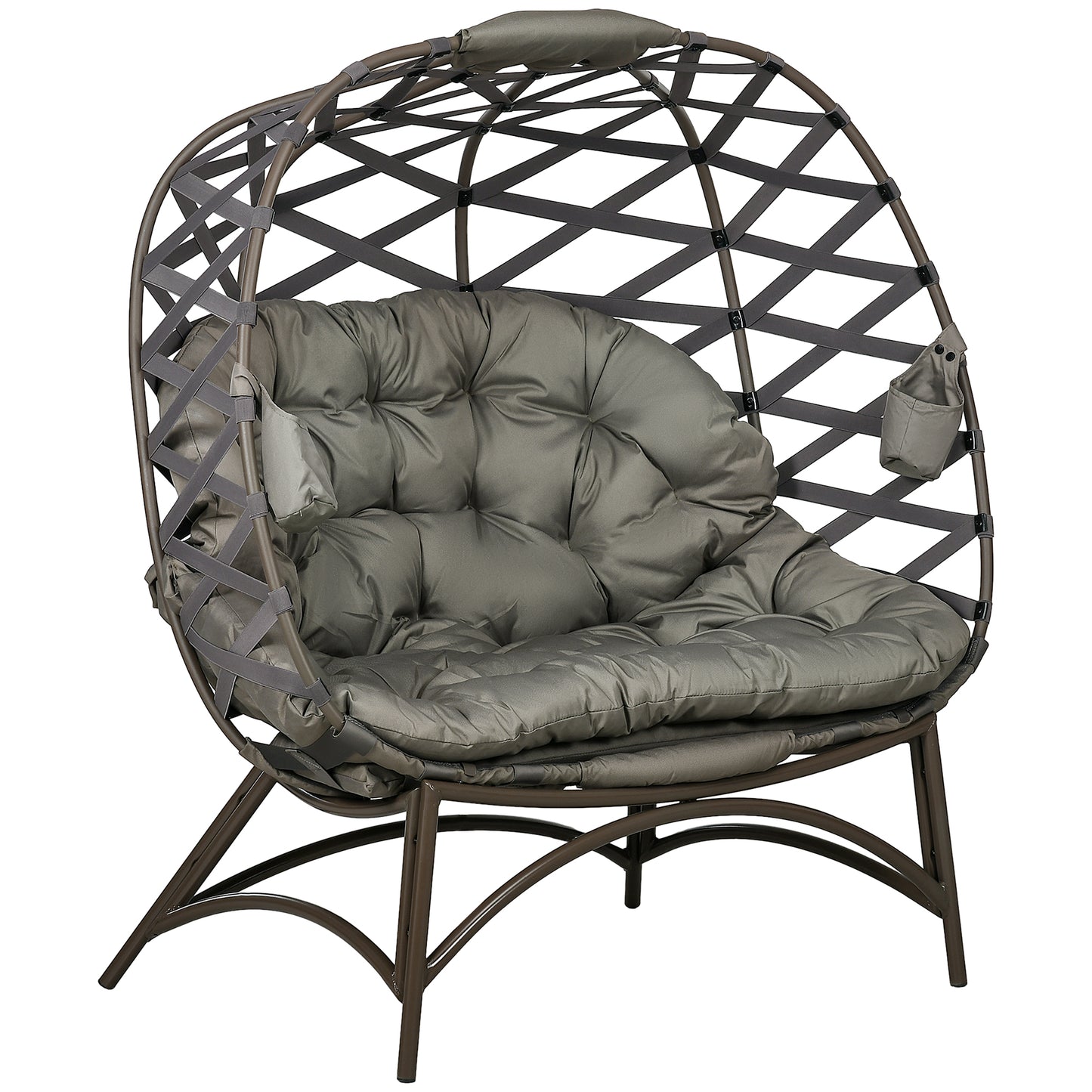 Fotel ogrodowy Outsunny 2-osobowy Egg Chair Outdoor, składany, pleciony, z poduszką i kieszeniami na kubki – piaskowo-brązowy