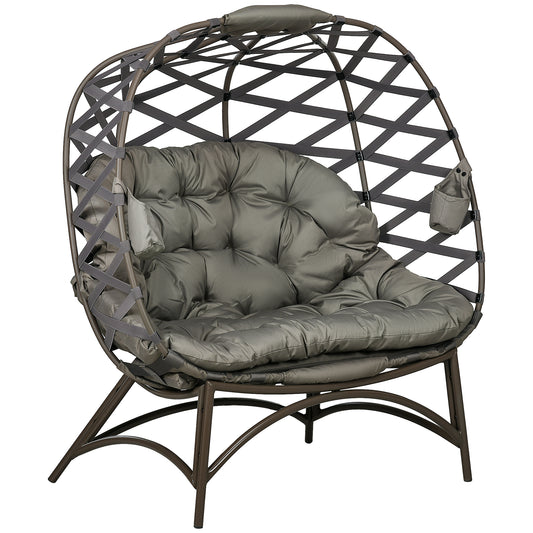 Fotel ogrodowy Outsunny 2-osobowy Egg Chair Outdoor, składany, pleciony, z poduszką i kieszeniami na kubki – piaskowo-brązowy