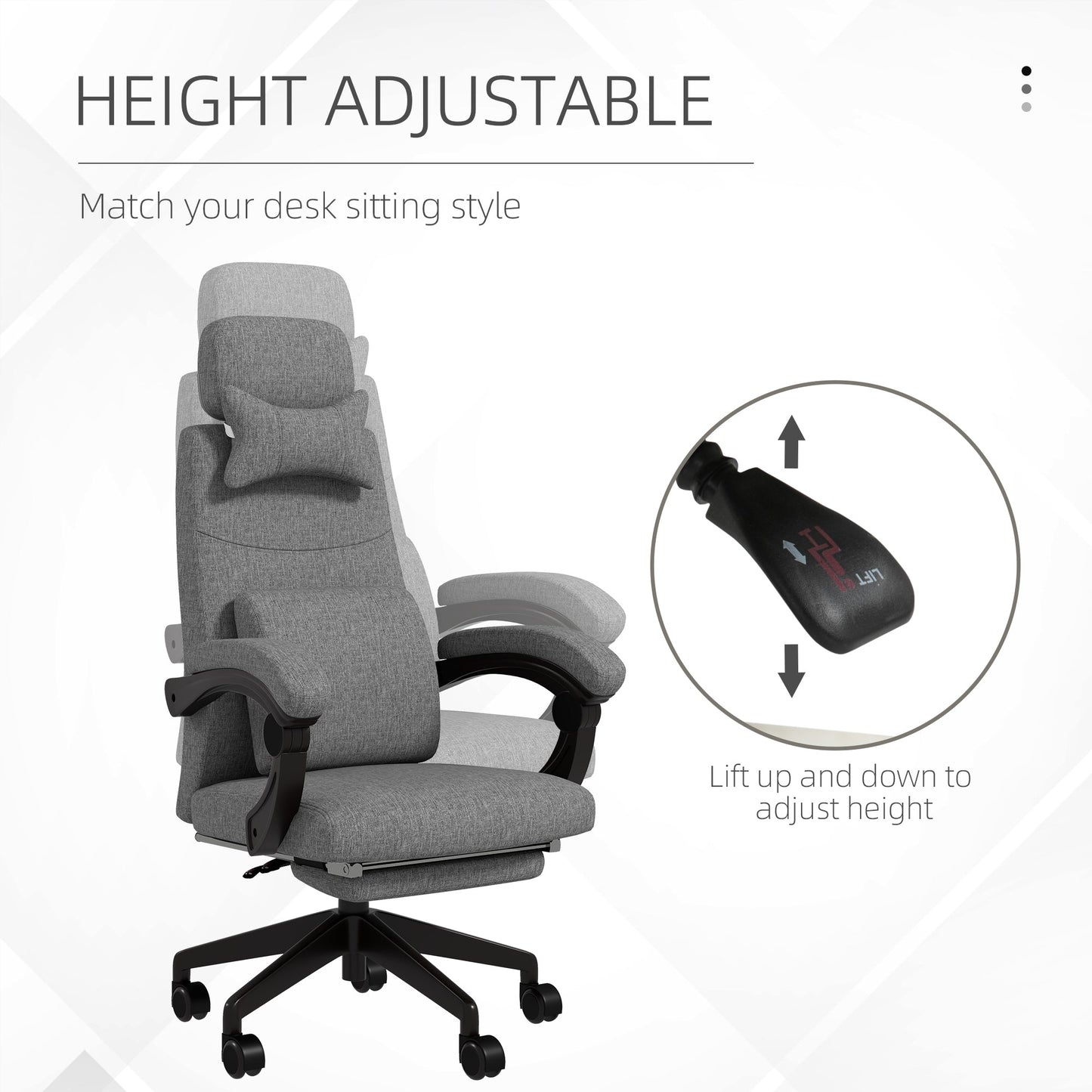 Vinsetto High Back Office Chair Reclining Computer Chair with Footrest Lumbar Support Adjustable Height Swivel Wheels Dark Grey