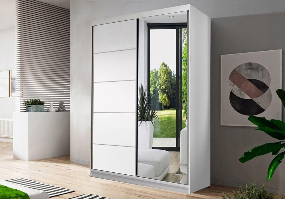 Pleasant 05 Sliding Door Wardrobe 120cm in White Matt