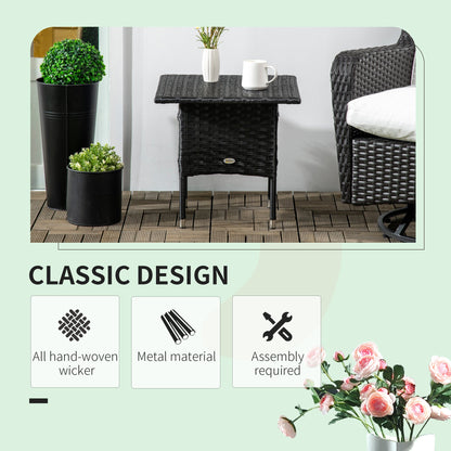 Outsunny Rattan Side Table, Outdoor Coffee Table with Plastic Board Under the Full Woven Table Top for Patio, Garden, Balcony, Black