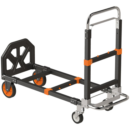 HOMCOM 2-in-1 Folding Sack Truck & Platform Trolley, Heavy Duty 220kg/120kg Hand Truck with Adjustable Platform & Handle