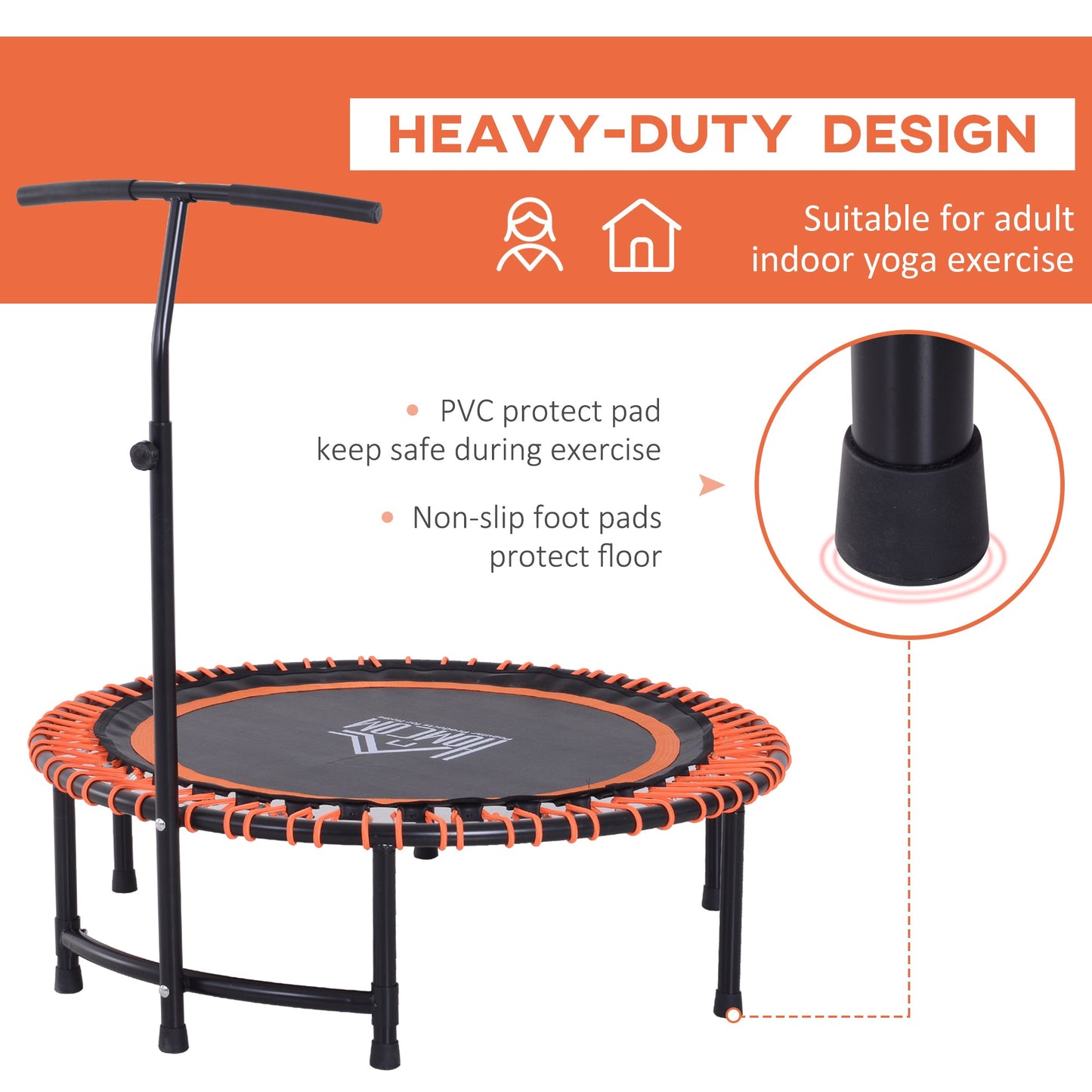 HOMCOM Round Mini Trampoline Exercise Bungee Rebounder Adjustable Handle Bar