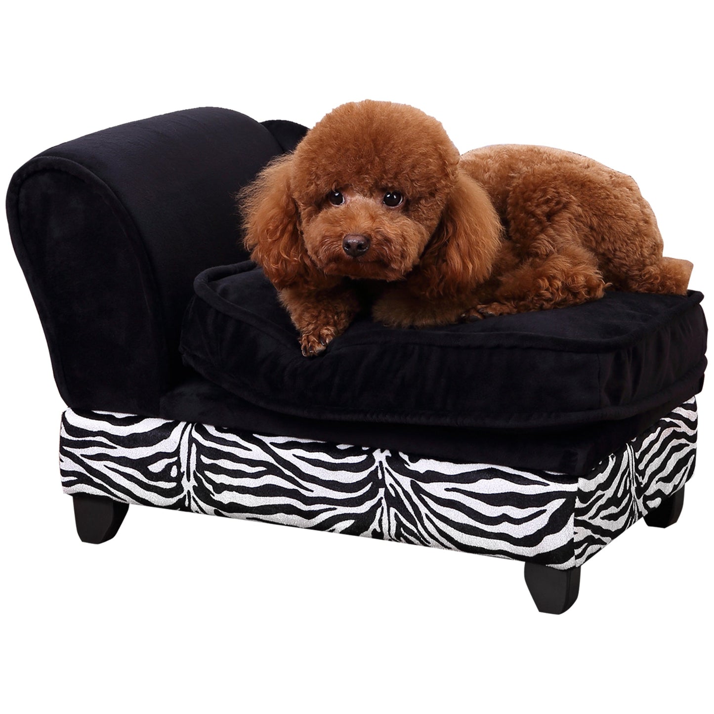 PawHut Dog Sofa Bed for XS-Sized Dogs, Pet Chair with Hidden Under Seat Storage, Cat Sofa Lounge with Removable Soft Cushion, Thick Sponge, Wooden Frame