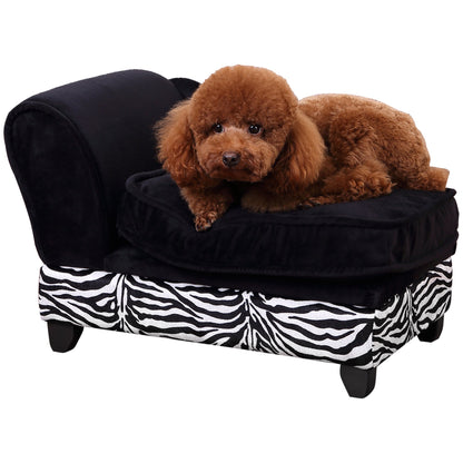 PawHut Dog Sofa Bed for XS-Sized Dogs, Pet Chair w/ Hidden Under Seat Storage, Cat Sofa Lounge w/Removable Soft Cushion, Thick Sponge, Wooden Frame