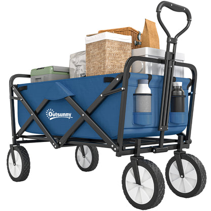 Outsunny 135L Festival Trolley on Wheels, Folding Wagon Camping Trolley Cart with Adjustable Handle, Dual Brakes, Portable Wagon Cart for Outdoor, Garden, Shopping, Fishing, Navy Blue