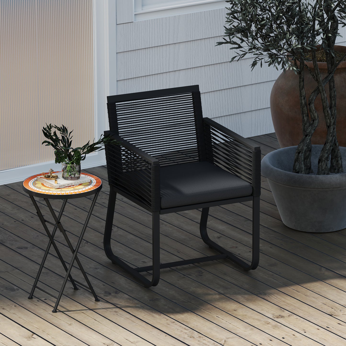 Outsunny Mosaic Outdoor Garden Table, 35,5 cm Okrągły Składany Stolik Kawowy z Metalową Ramą na Balkon i Taras, Pomarańczowy