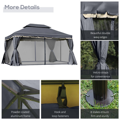 Outsunny 3 x 4m Aluminiowa altana ogrodowa, zadaszenie, namiot imprezowy z siatkami i zasłonami do ogrodu i na taras, czarna