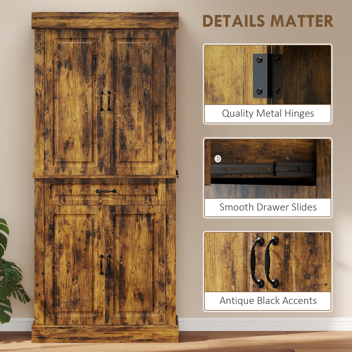 HOMCOM Tall Kitchen Cupboard, Kitchen Pantry Cabinet with Drawer, Shelves, Brown