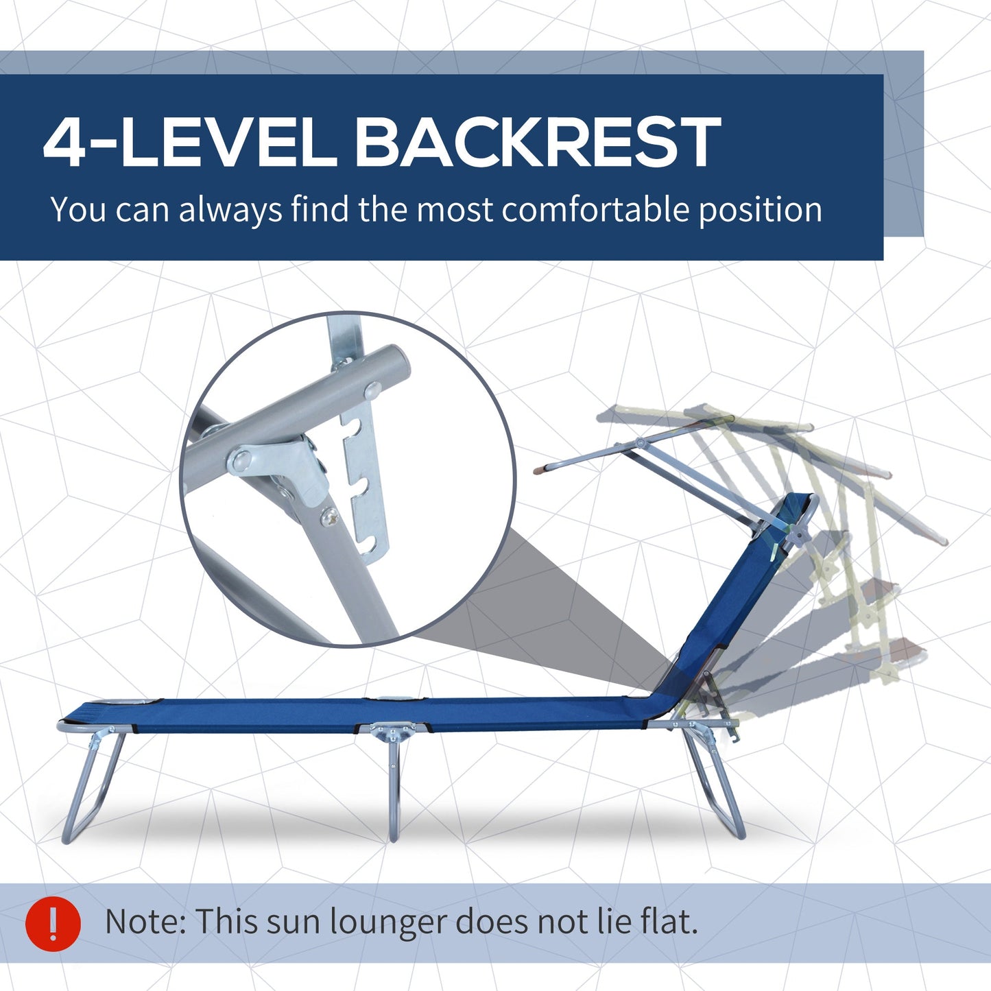 Outsunny Single Sun Lounger, with Awning and Reclining Back - Blue
