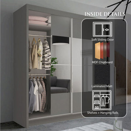 Bartholomew Mirrored Sliding Wardrobe - Grey