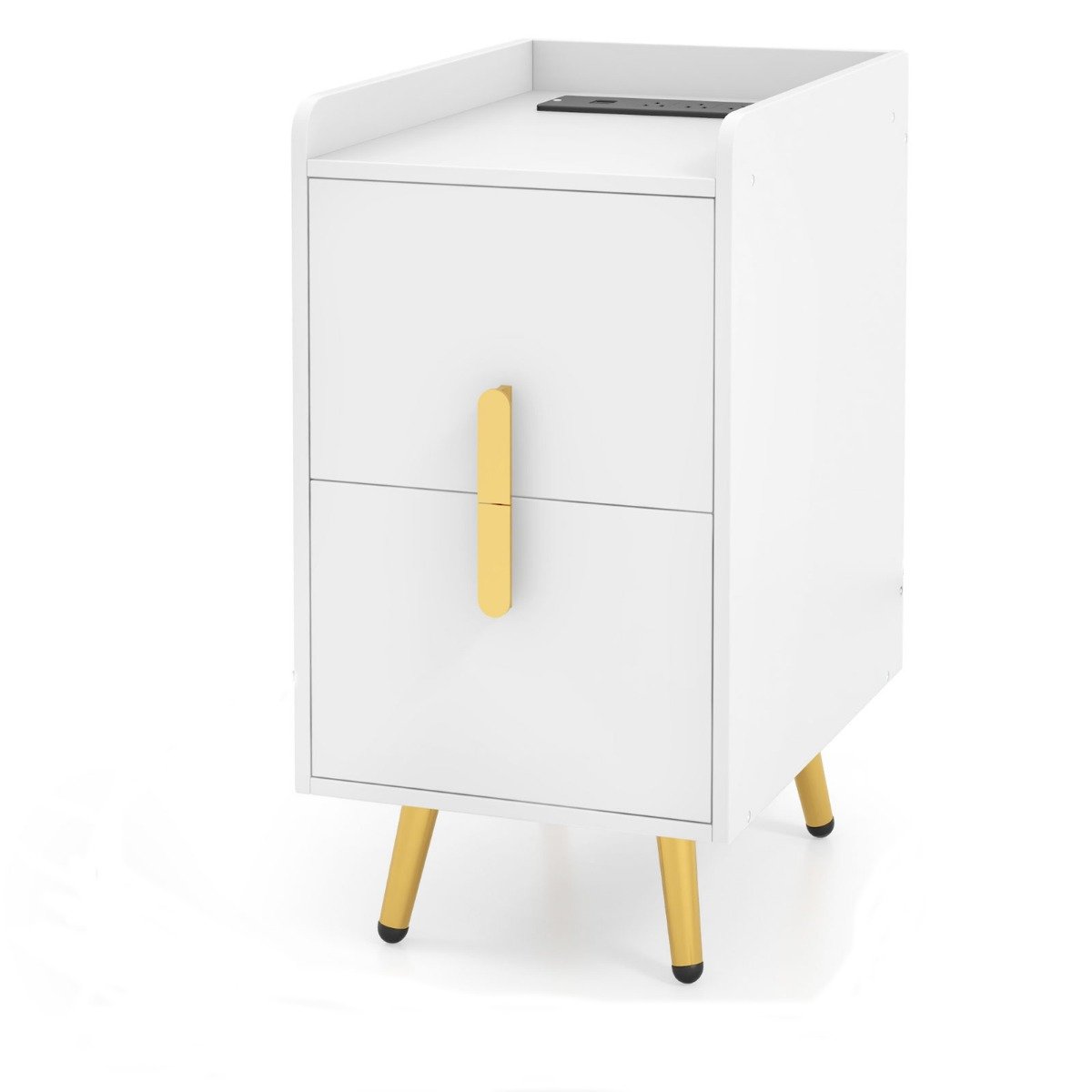 Home Bedside Sofa Side Tables with 2 Drawers and Heavy-duty Metal Legs Support-White