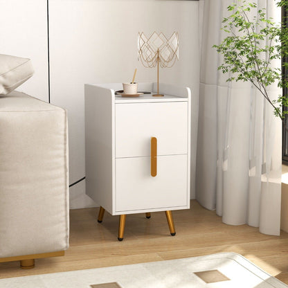 Home Bedside Sofa Side Tables with 2 Drawers and Heavy-duty Metal Legs Support-White
