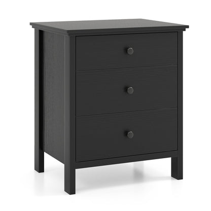 Nightstand with 3 Drawer for Bedroom Compact Storage Chest in Black