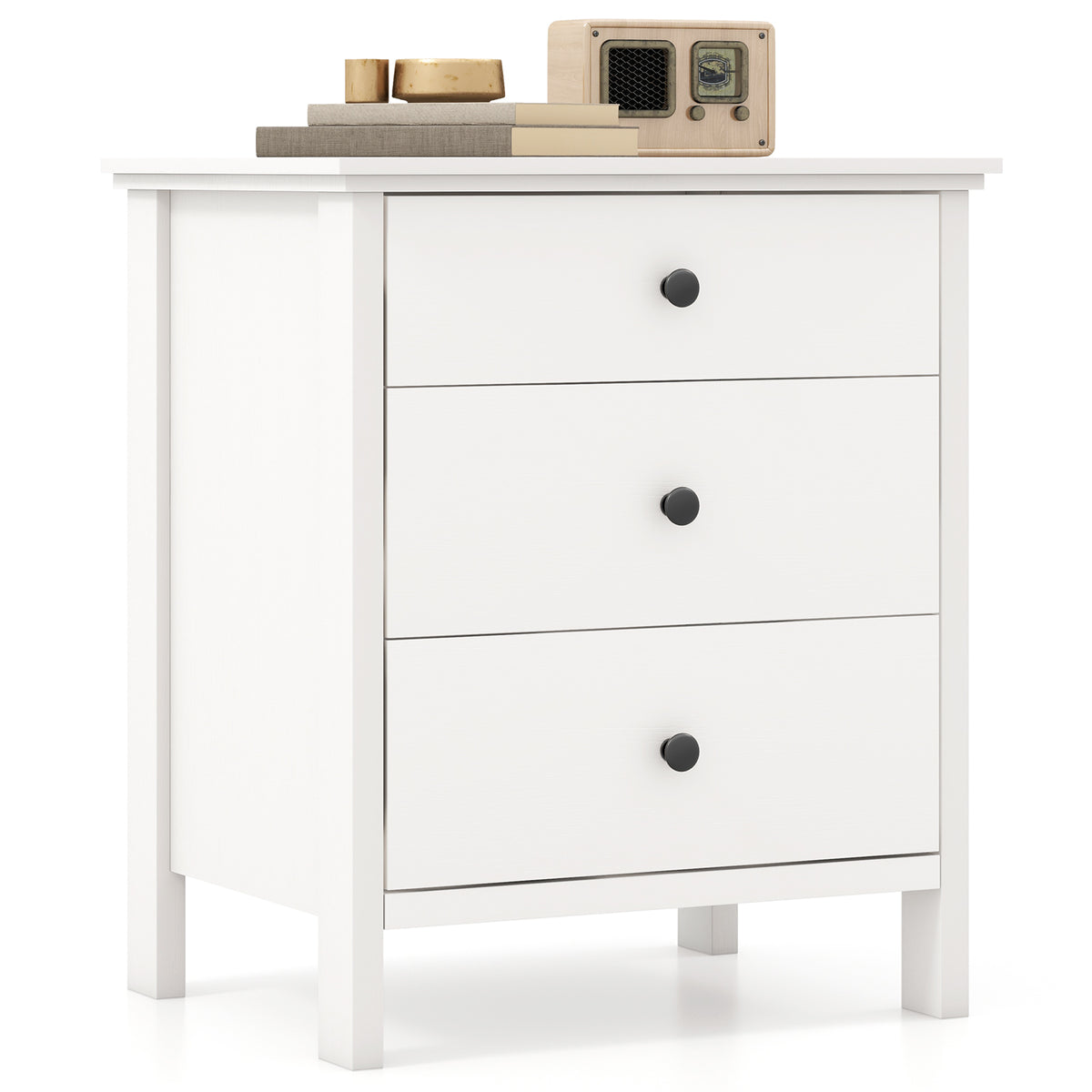 Nightstand with 3 Drawer for Bedroom Compact Storage Chest in White