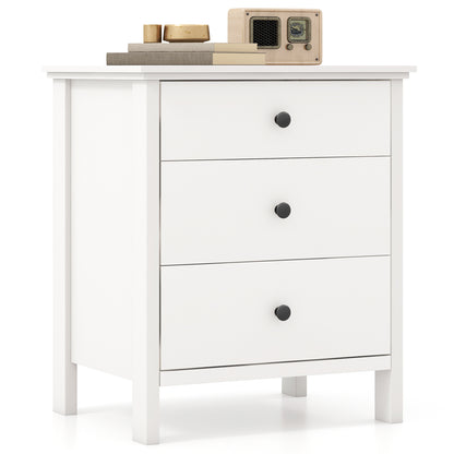 Nightstand with 3 Drawer for Bedroom Compact Storage Chest in White