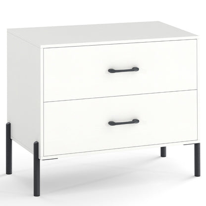 Nightstand with 2 Removable Drawers and Heavy Duty Metal Legs-White