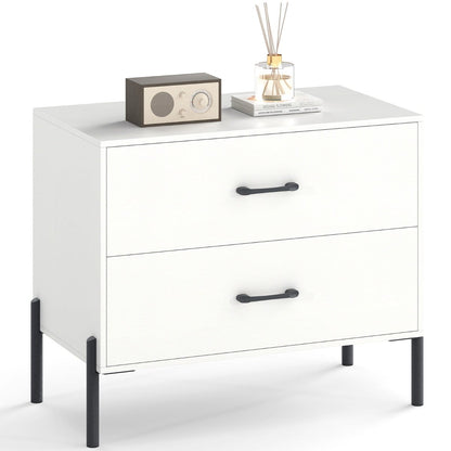 Nightstand with 2 Removable Drawers and Heavy Duty Metal Legs-White
