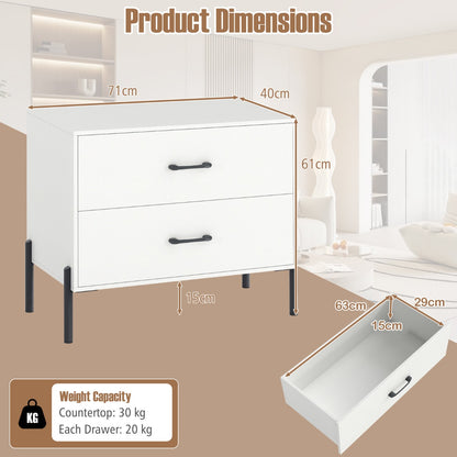 Nightstand with 2 Removable Drawers and Heavy Duty Metal Legs-White